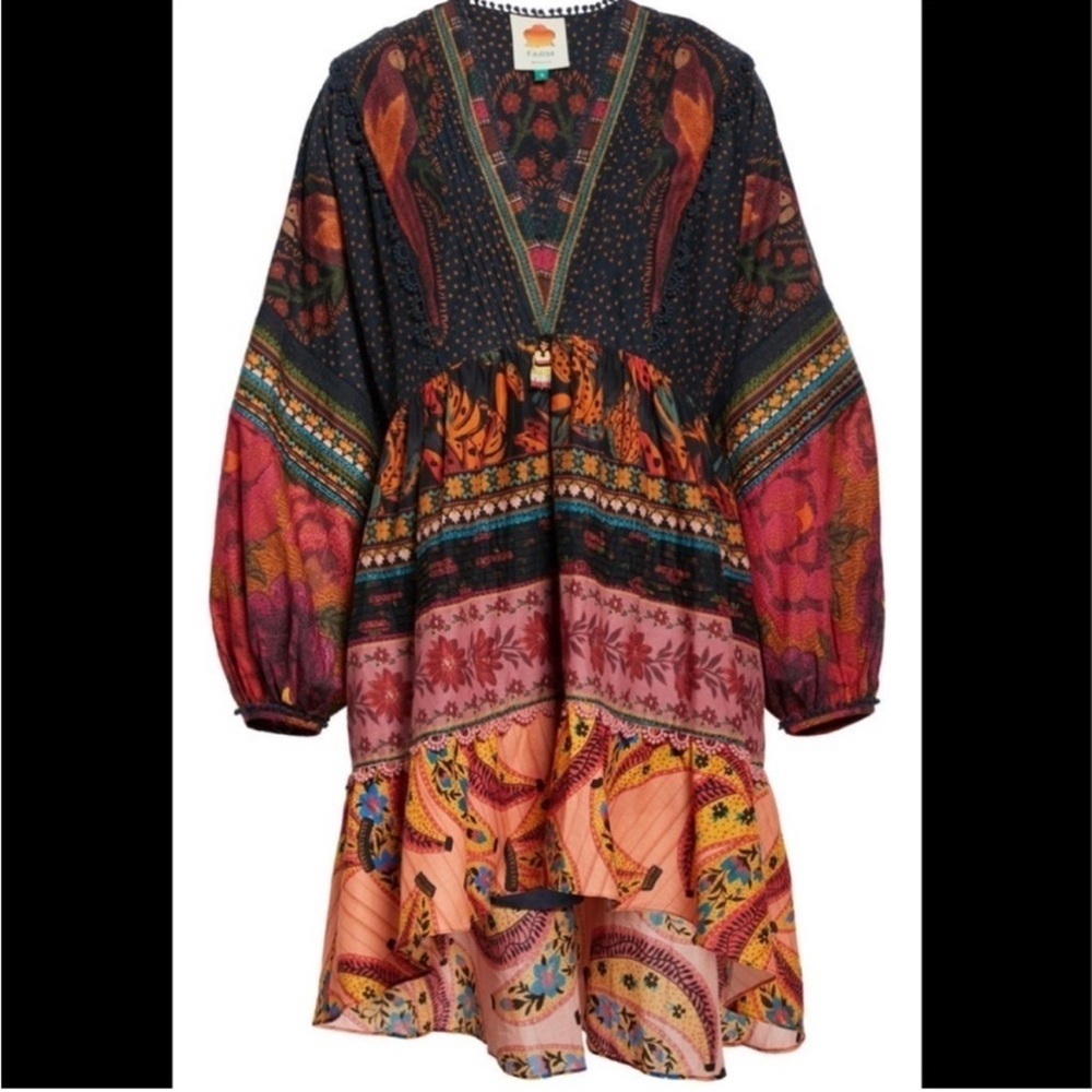 Farm Rio Mix Patchwork Long-sleeve Minidress - Picture 5 of 11
